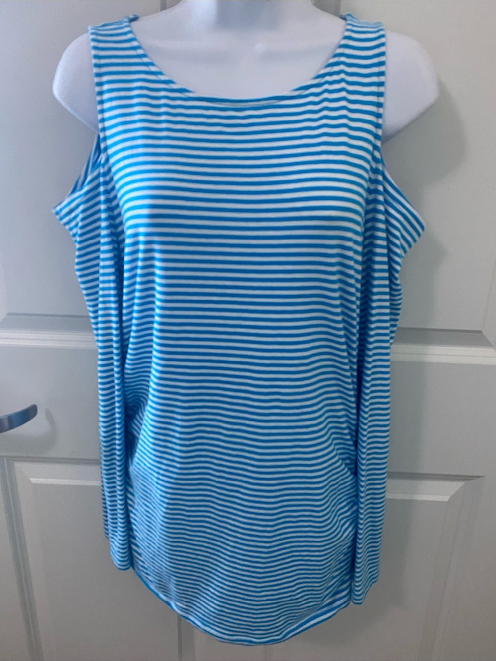 MICHAEL Michael Kors Turquoise Blue and White Striped Shirt